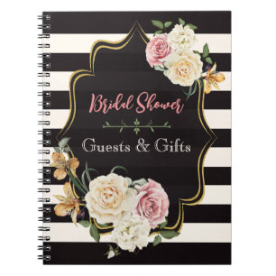 Cuaderno Negros, bandas de marfil, invitados florales y reg