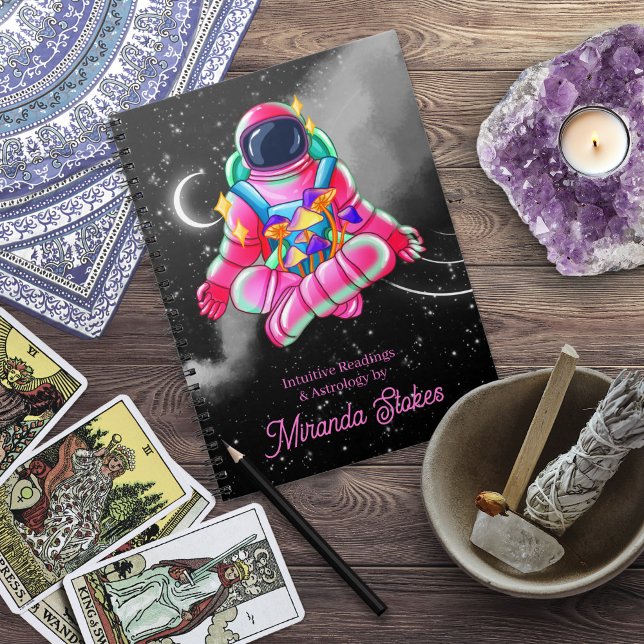 Cuaderno Neon Astronauta Espacio Ultraterrestre Noche cielo (Neon Astronaut Outer Space Night Sky Pink Notebook)