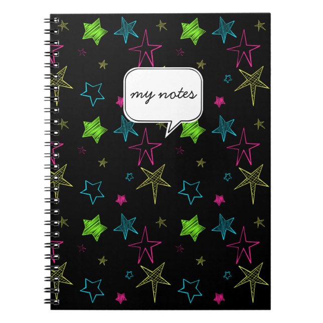 Cuaderno Neon Doodle Stars Personalizado Notebook (Frente)