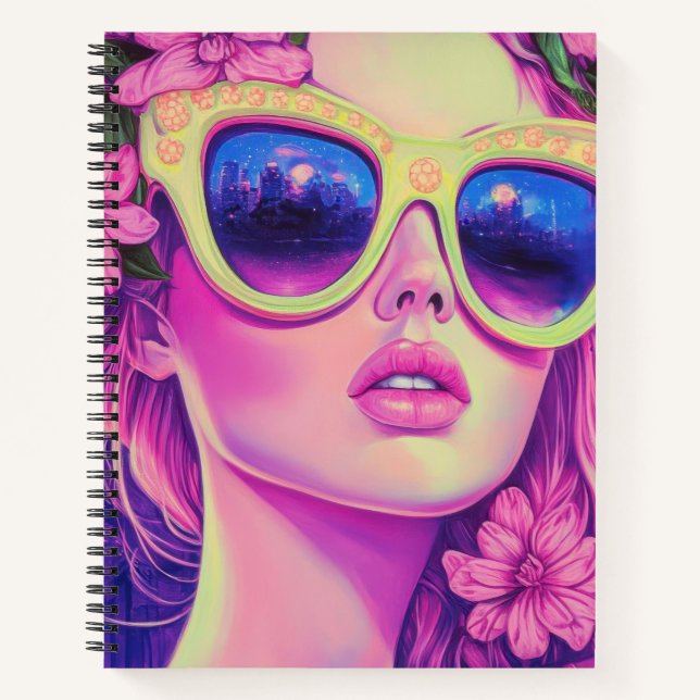 Cuaderno Neon Dream Chica con gafas de sol florales (Anverso)