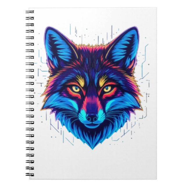 Cuaderno Neon Fox Face – Vibrant Glowing Design (Frente)