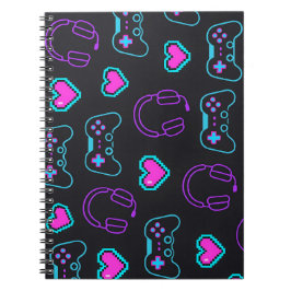 Cuaderno Neon Gamer Controller and Hearts Pattern