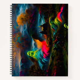 Cuaderno Neon Ghosts en un entorno de fantasía
