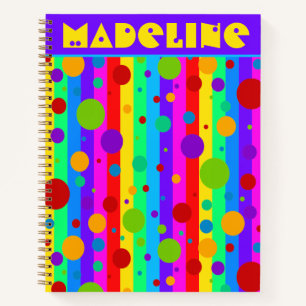 Cuaderno Neon Rainbow Stripe y Polka Dot Personalizado