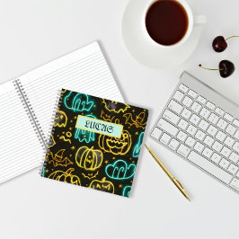 Cuaderno Neon Spooky Halloween Ghost Bats Patrón de calabaz