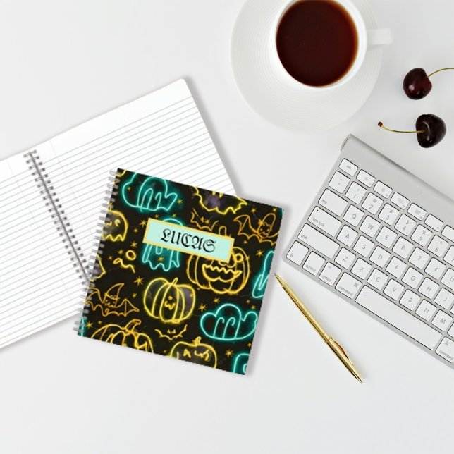 Cuaderno Neon Spooky Halloween Ghost Bats Patrón de calabaz (Subido por el creador)