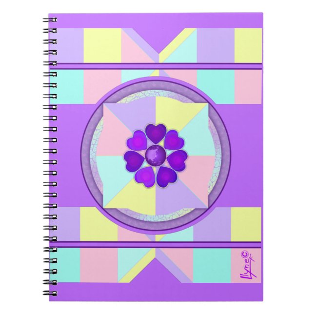 Cuaderno NEON y corazones morados golpeando (Frente)