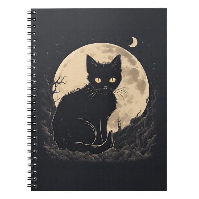 Cuaderno Nero de gato negro mágico y luna llena (Frente)