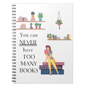 Cuaderno Never Too Many Books Girl Reading