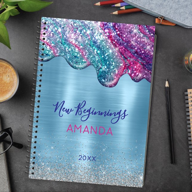 Cuaderno New beginning dusty blue purple drips large custom (Subido por el creador)
