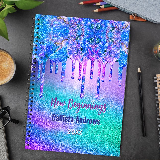 Cuaderno New beginnings blue ombre drips monogram large (Subido por el creador)