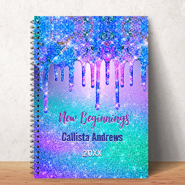 Cuaderno New beginnings blue ombre glitter drips monogram
