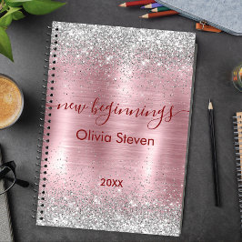 Cuaderno new beginnings blush silver faux glitter large