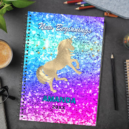 Cuaderno New beginnings gold unicorn Glitter monogram large