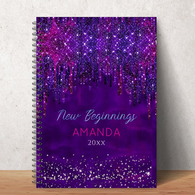 Cuaderno New beginnings Purple faux glitter Drips custom (Subido por el creador)