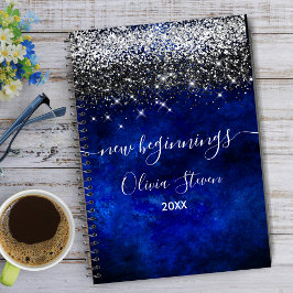 Cuaderno New beginnings royal blue silver faux glitter