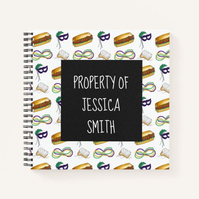 Cuaderno New Orleans Mardi Gras Mask Beads Beignet NOLA (Anverso)