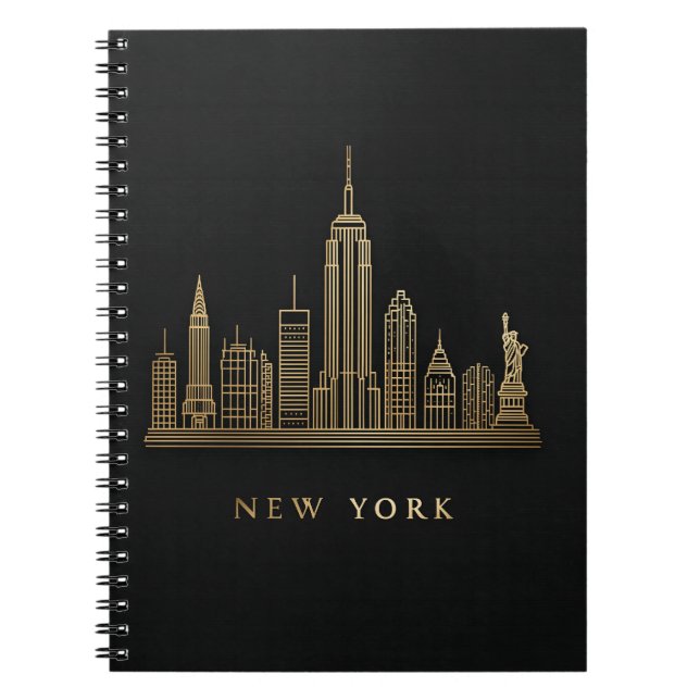 Cuaderno New York City Skyline Gold Line Art (Frente)
