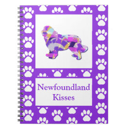 Cuaderno Newfoundland Newfie Dog Silhouette Paw Purple PY&B