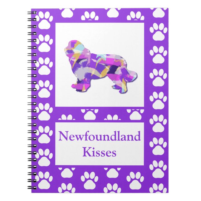 Cuaderno Newfoundland Newfie Dog Silhouette Paw Purple PY&B (Frente)