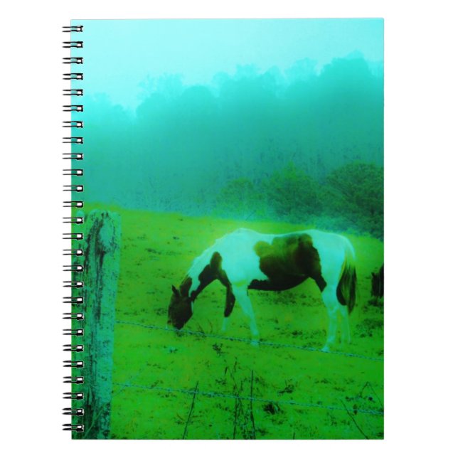 Cuaderno Niebla verde azulada Reto pintado pony Caballo (Frente)