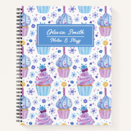 Cuaderno Nieve divertida azul y morada y pastel de copa