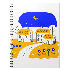 Cuaderno Night Scene of a Small Village Landscape