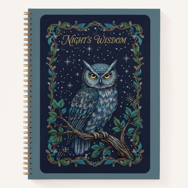 Cuaderno Night's Wisdom Owl Celestial Embroidery Journal (Anverso)