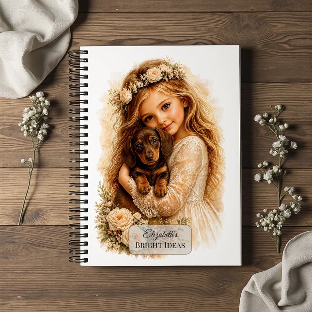 Cuaderno Niña abrazando cachorro de dachshund (Subido por el creador)