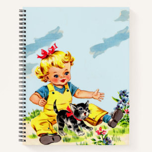 Cuaderno niña adorable con gatito adorable
