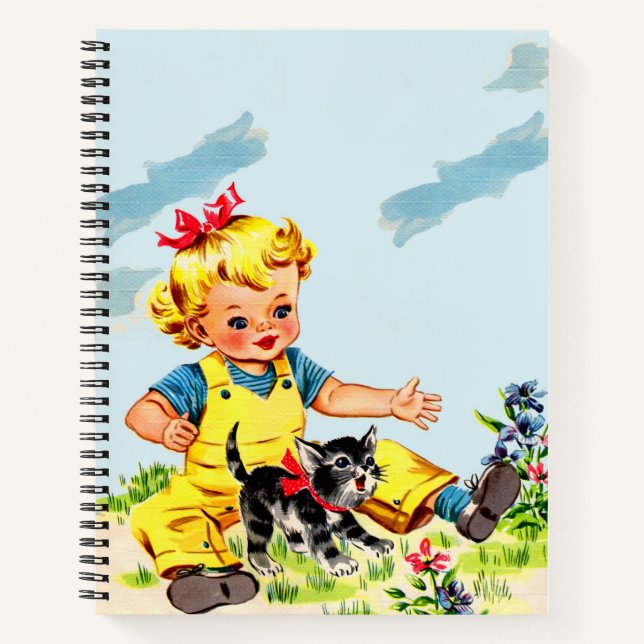 Cuaderno niña adorable con gatito adorable (Anverso)