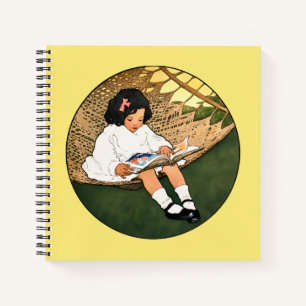 Cuaderno Niña antigua leyendo en una hamaca