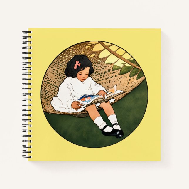 Cuaderno Niña antigua leyendo en una hamaca (Anverso)