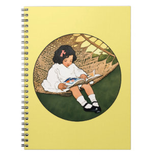 Cuaderno Niña antigua leyendo en una hamaca