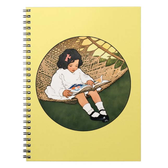 Cuaderno Niña antigua leyendo en una hamaca (Frente)