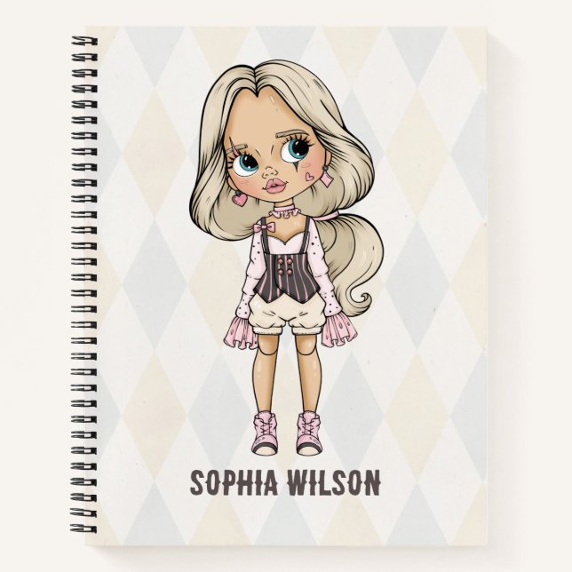 Cuaderno Niña Arlequín Rosa Escuela de Circo  (Anverso)
