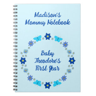 Cuaderno Niña azul mariposas y flores nueva mamá