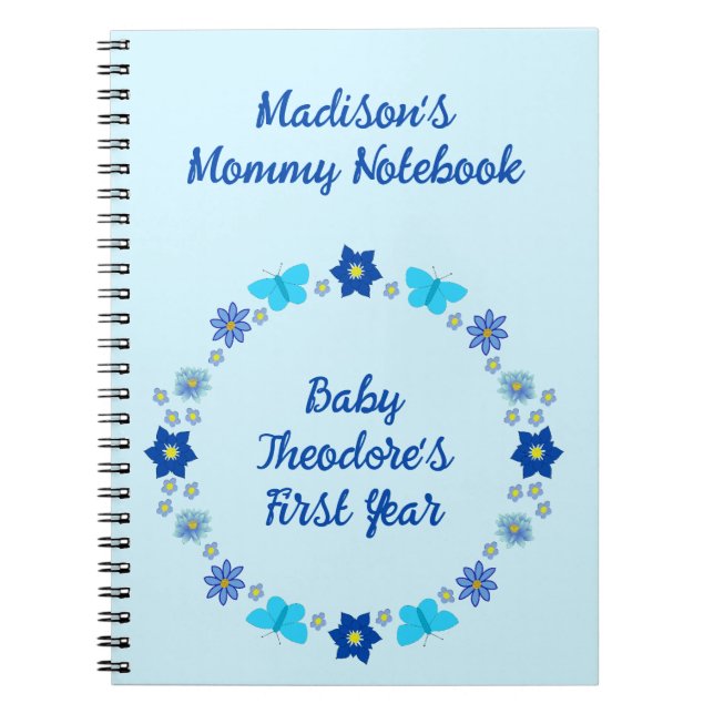 Cuaderno Niña azul mariposas y flores nueva mamá (Frente)