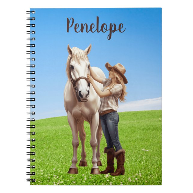 Cuaderno Niña Caballo Caballo montando en la pradera person (Frente)