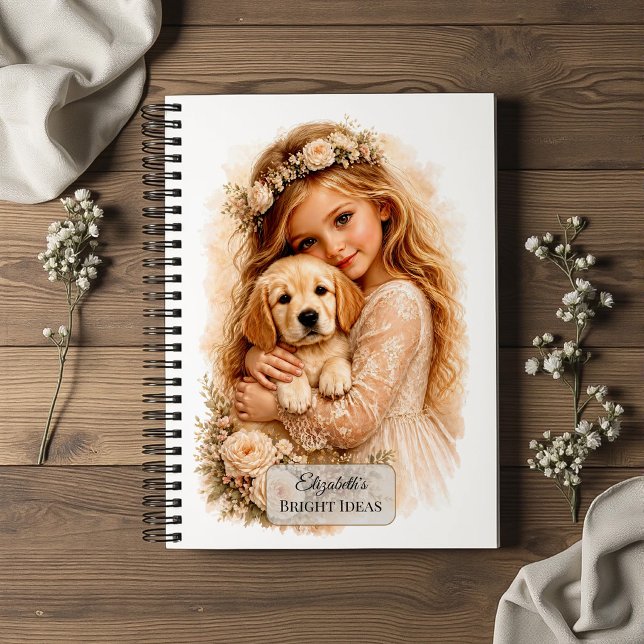 Cuaderno Niña con cachorro de Golden Retriever (Subido por el creador)
