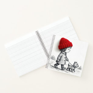 Cuaderno Niña con Gorro Rojo Paseando a su Perro