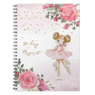 Cuaderno Niña de ballet diario floral rosa encantador