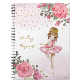 Cuaderno Niña de ballet diario floral rosa encantador