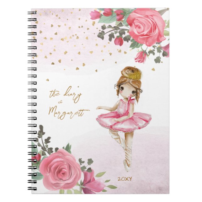 Cuaderno Niña de ballet Diario íntimo floral rosa encantado (Frente)