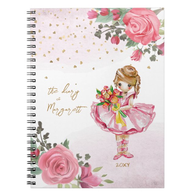 Cuaderno Niña de ballet floral rosa su delicado diario (Frente)