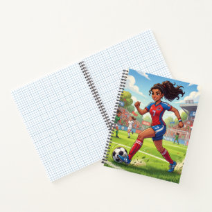 Cuaderno Niña de dibujos animados linda jugando fútbol