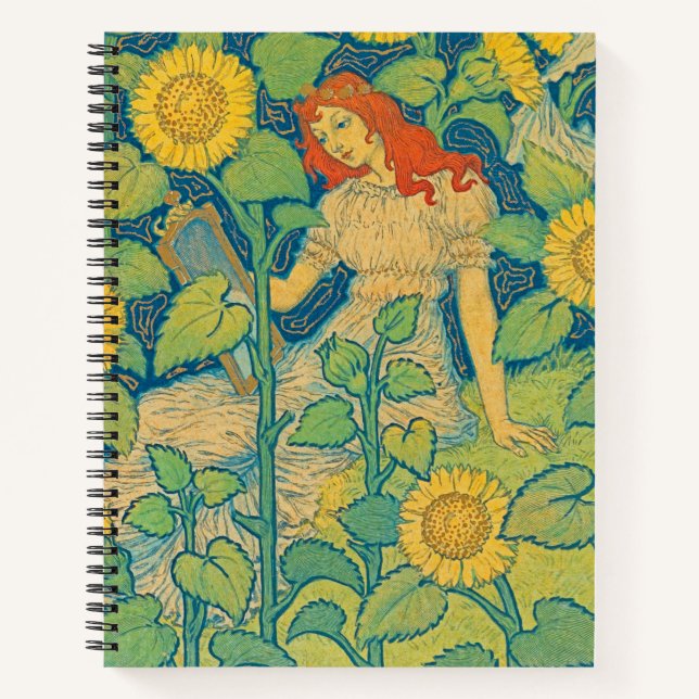 Cuaderno Niña flor en jardín de girasol (Anverso)