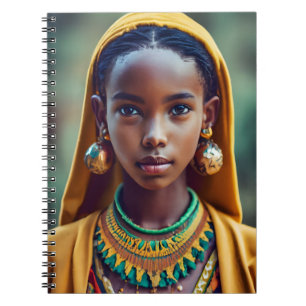Cuaderno niña hermosa de etnia centroafricana,