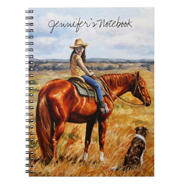 Cuaderno Niña pequeña en caballo de ganado (Frente)
