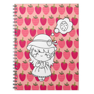 Cuaderno Niña pequeña pensando en las fresas